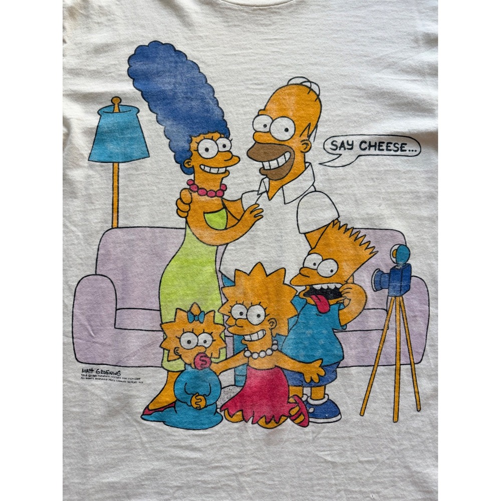 1989 Vintage The Simpsons T Shirt Mens M White Double Sided Single Stitch Bart - Picture 2 of 7